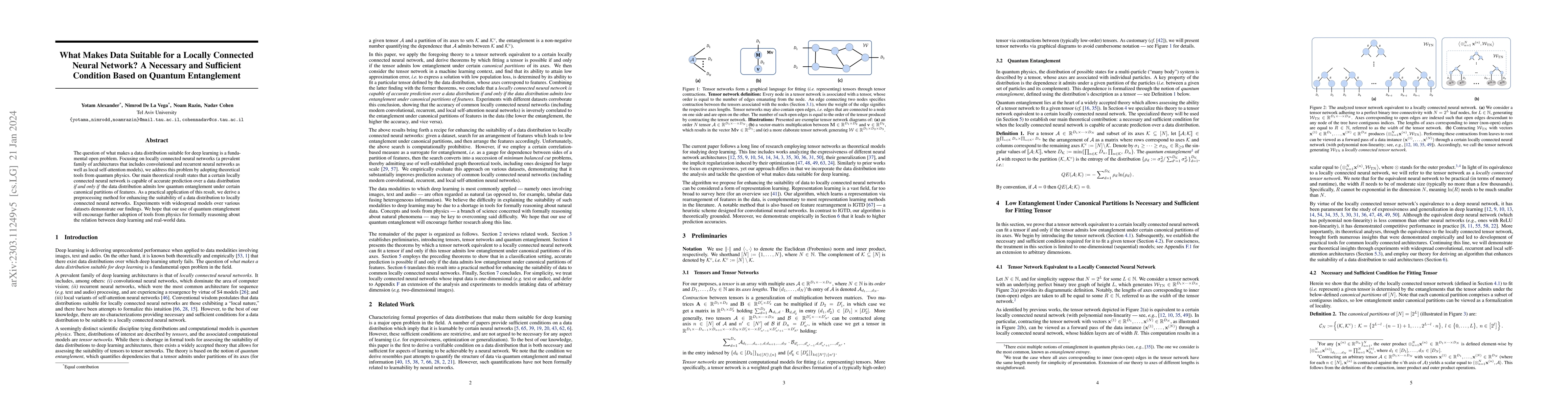 Thumbnail for What Makes Data Suitable for a Locally Connected Neural Network? A
  Necessary and Sufficient Condition Based on Quantum Entanglement