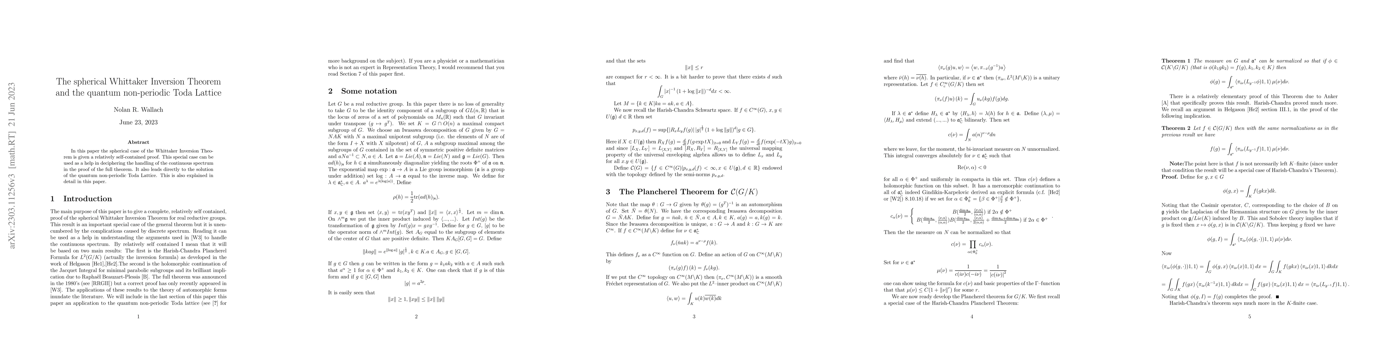 Thumbnail for The spherical Whittaker Inversion Theorem and the quantum non-periodic
  Toda Lattice