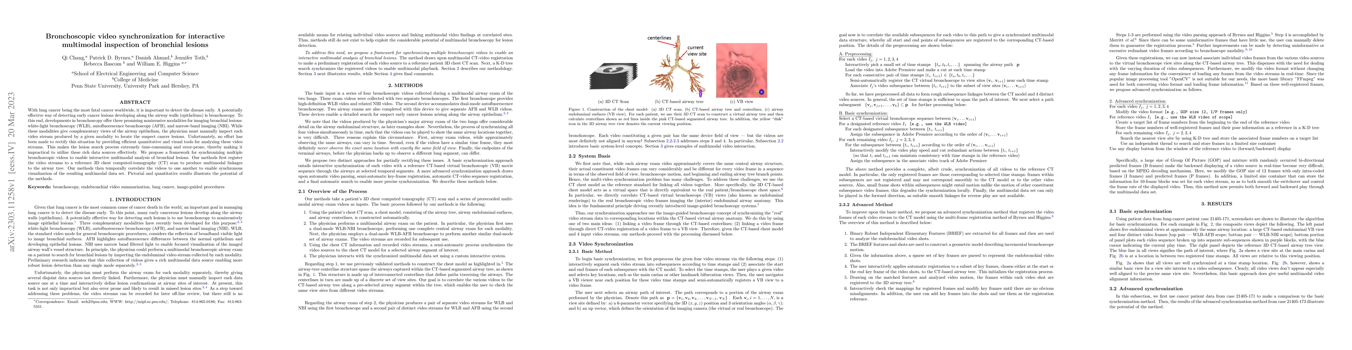 Thumbnail for Bronchoscopic video synchronization for interactive multimodal
  inspection of bronchial lesions