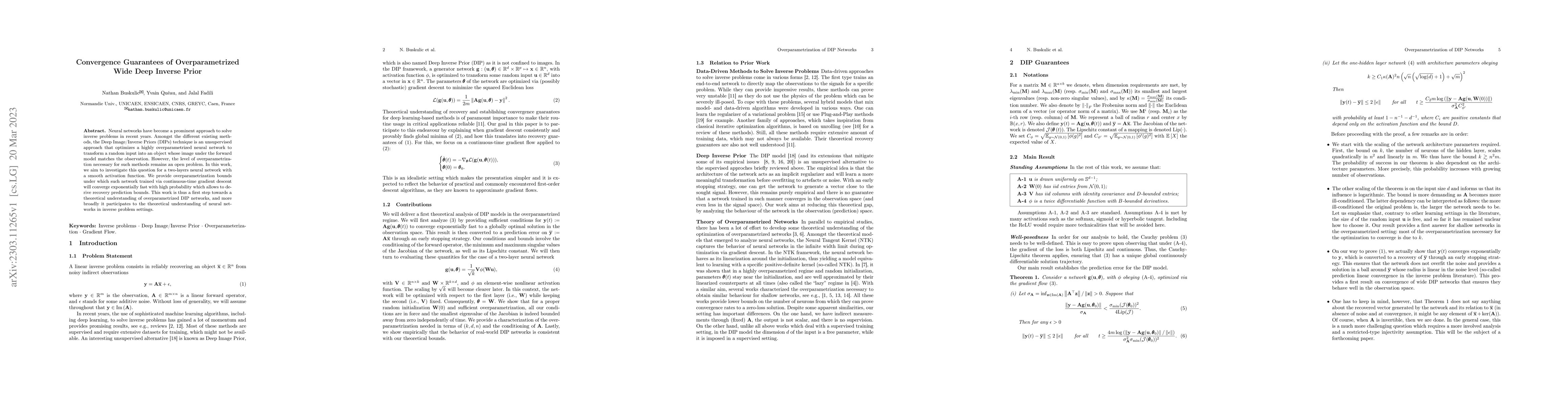 Thumbnail for Convergence Guarantees of Overparametrized Wide Deep Inverse Prior