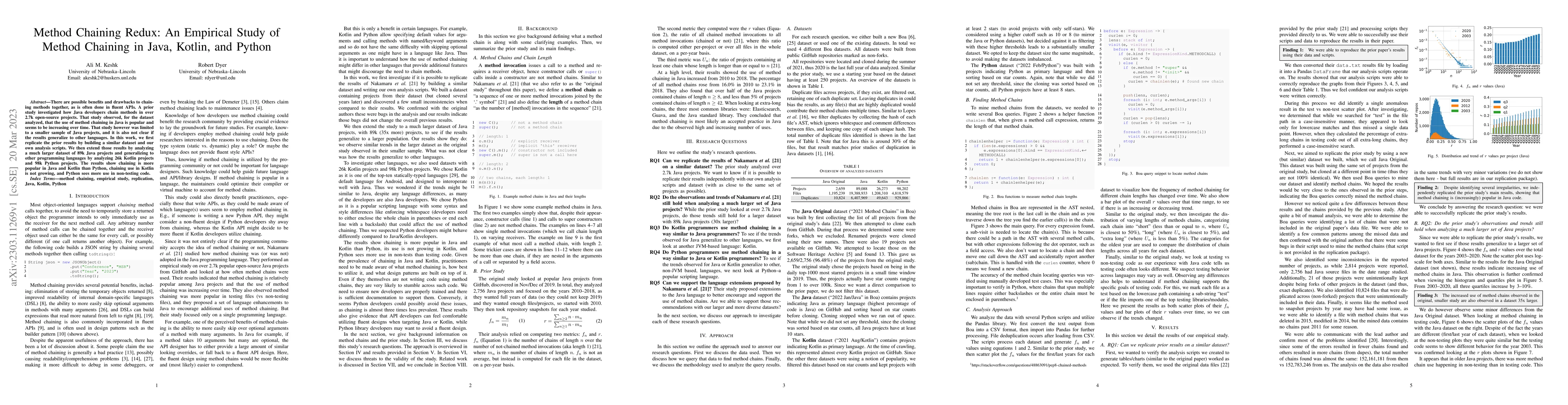 Thumbnail for Method Chaining Redux: An Empirical Study of Method Chaining in Java,
  Kotlin, and Python