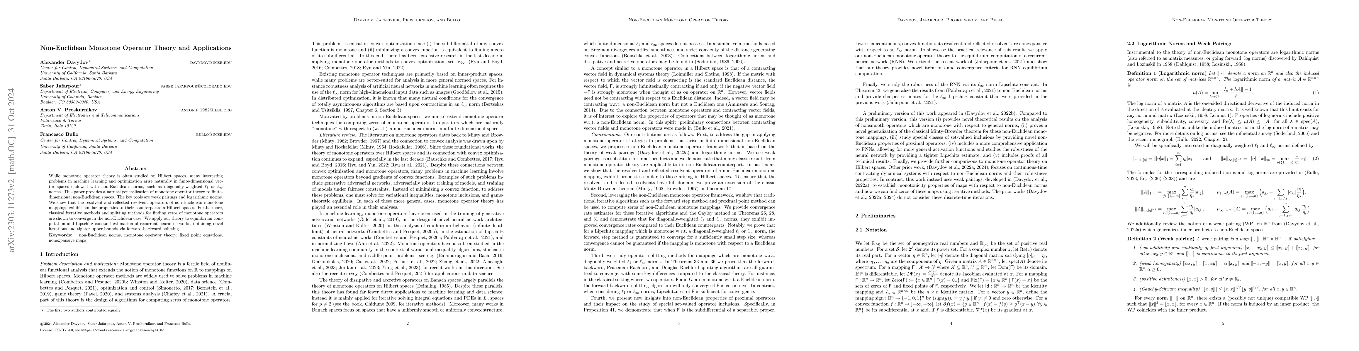 Thumbnail for Non-Euclidean Monotone Operator Theory and Applications