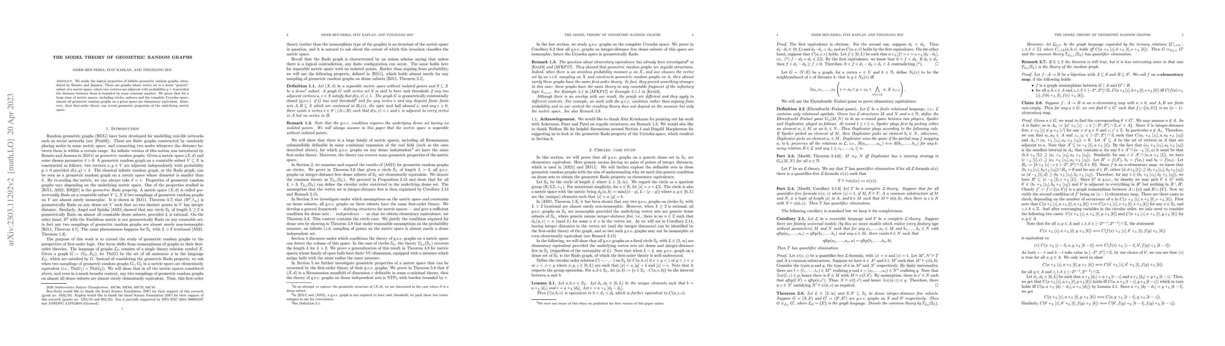 Thumbnail for The model theory of geometric random graphs