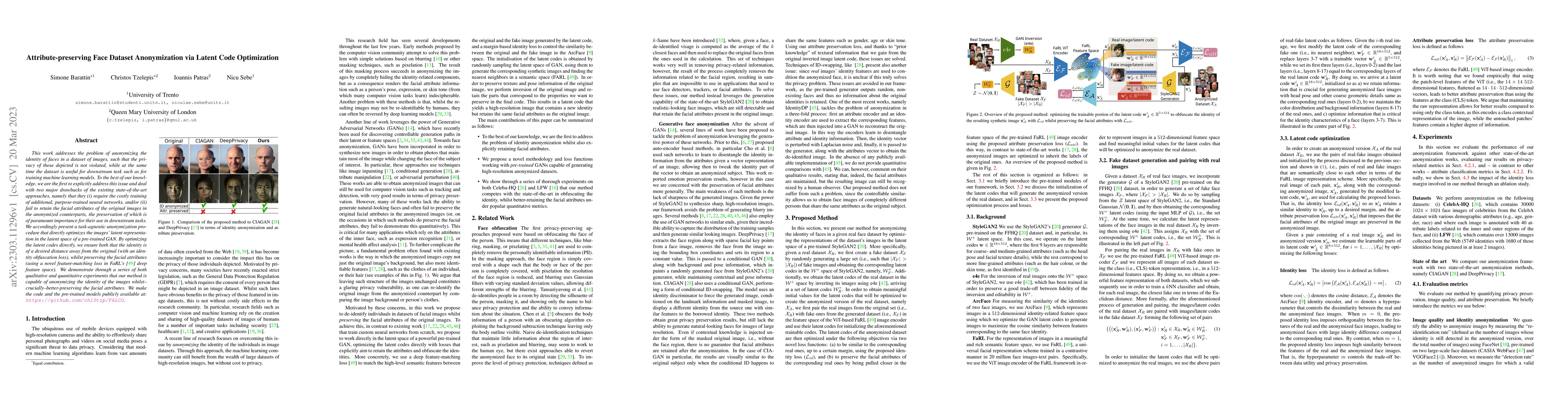 Thumbnail for Attribute-preserving Face Dataset Anonymization via Latent Code
  Optimization