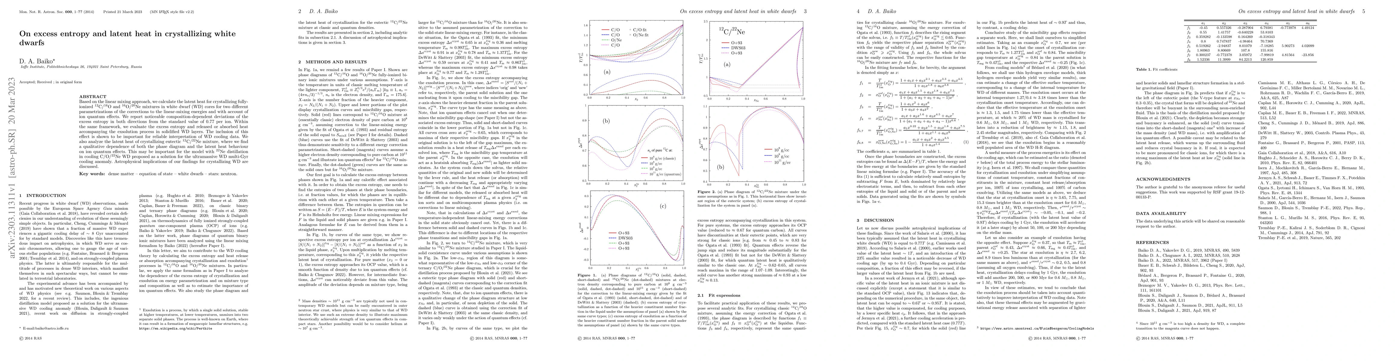 Thumbnail for On excess entropy and latent heat in crystallizing white dwarfs
