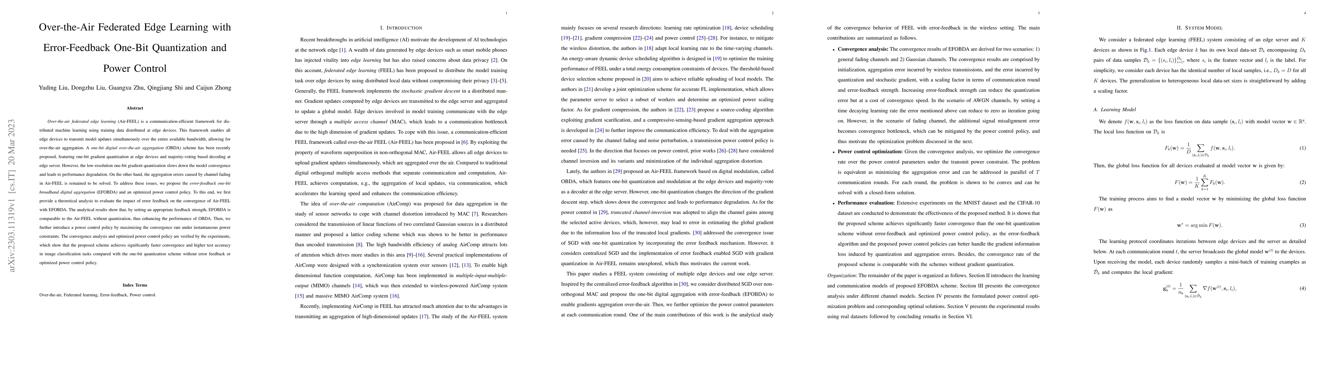 Thumbnail for Over-the-Air Federated Edge Learning with Error-Feedback One-Bit
  Quantization and Power Control