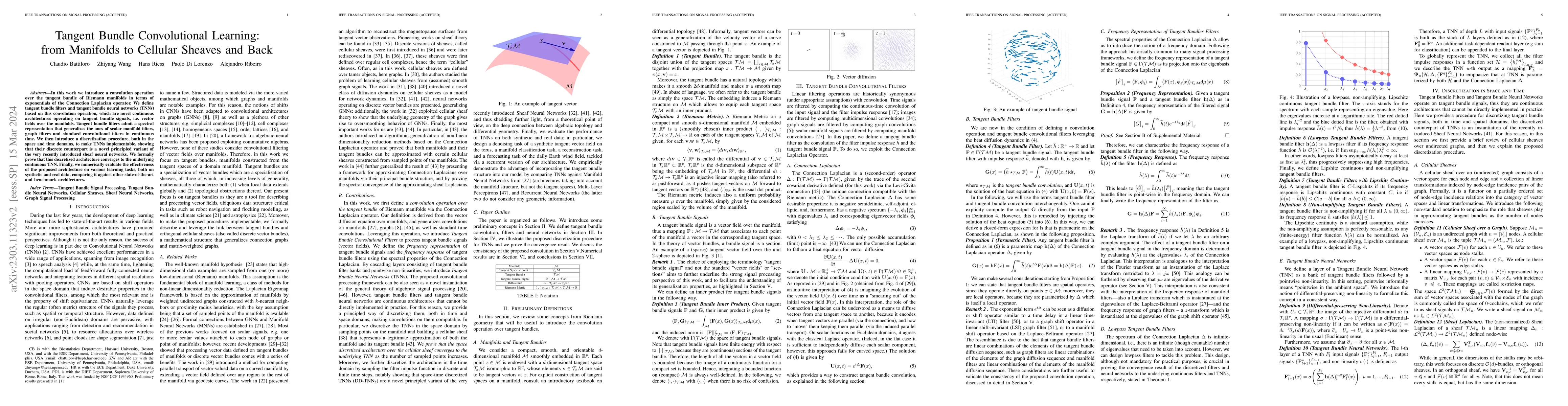 Thumbnail for Tangent Bundle Convolutional Learning: from Manifolds to Cellular
  Sheaves and Back