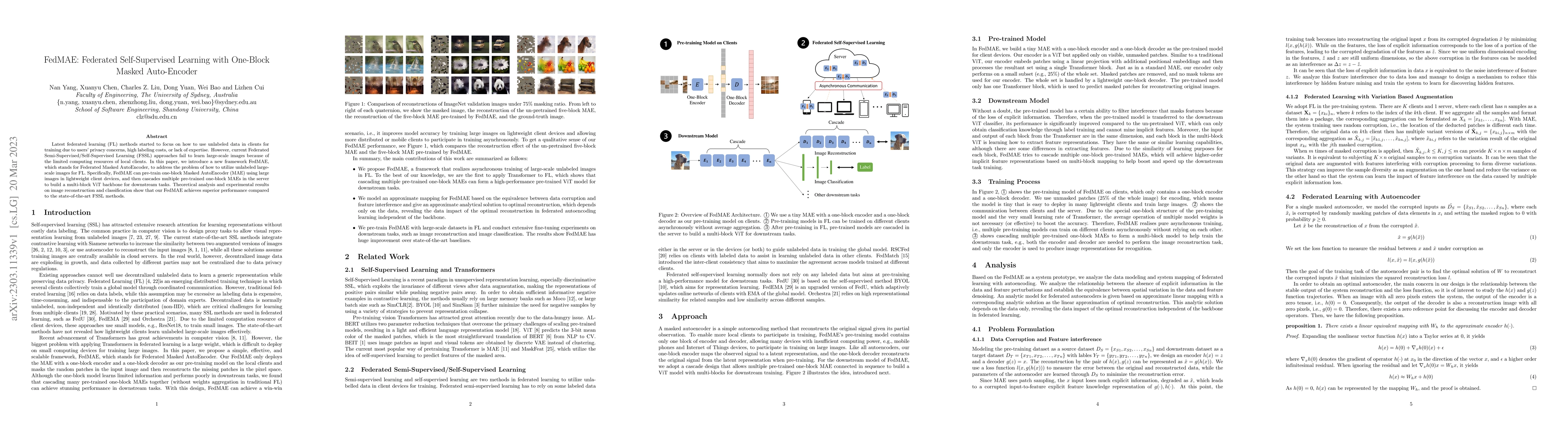 Thumbnail for FedMAE: Federated Self-Supervised Learning with One-Block Masked
  Auto-Encoder