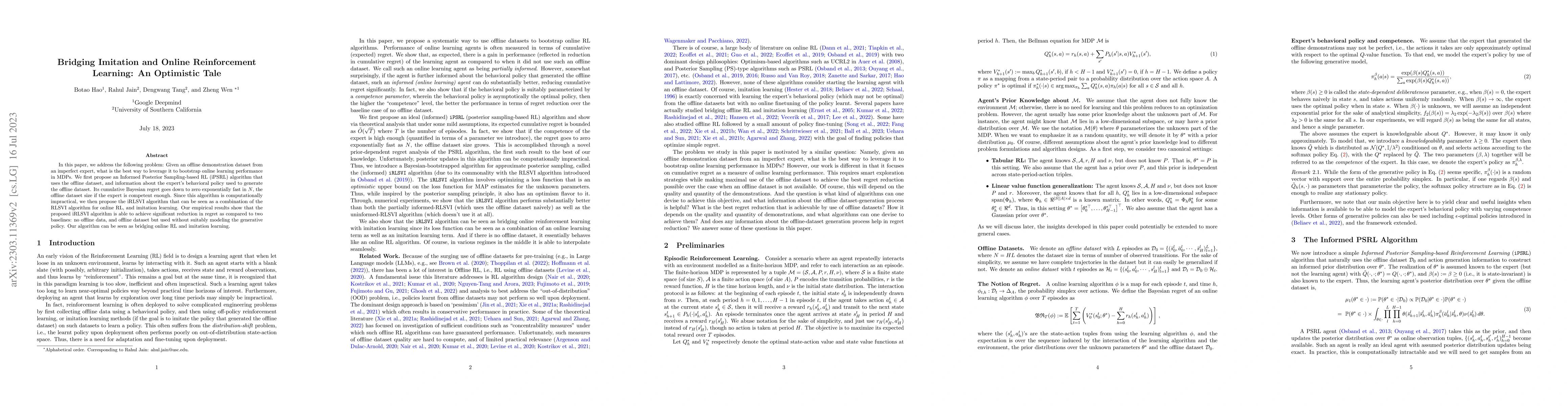Thumbnail for Bridging Imitation and Online Reinforcement Learning: An Optimistic Tale