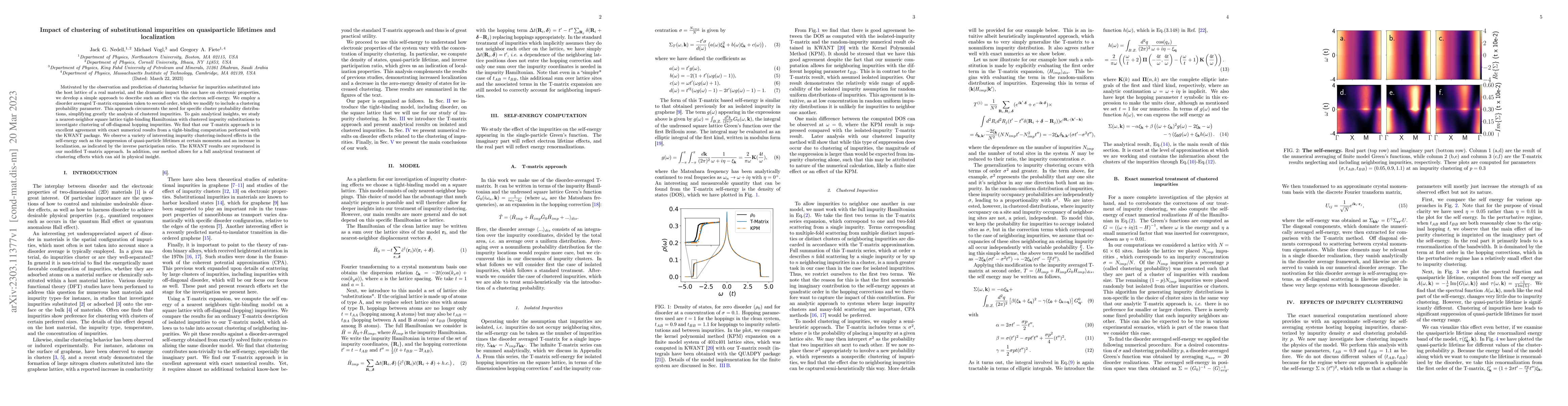 Thumbnail for Impact of clustering of substitutional impurities on quasiparticle
  lifetimes and localization