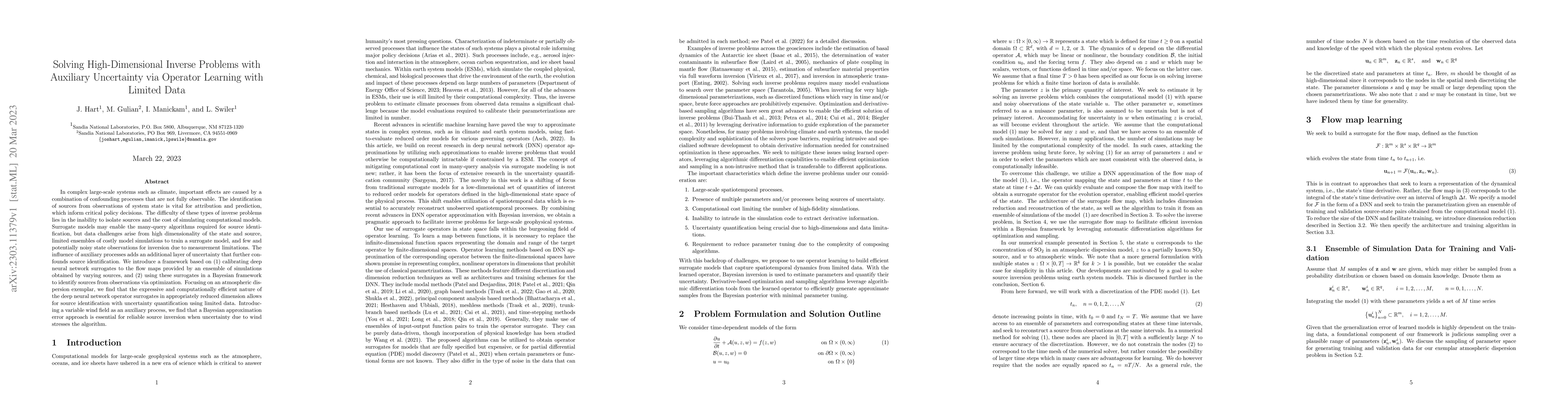 Thumbnail for Solving High-Dimensional Inverse Problems with Auxiliary Uncertainty via
  Operator Learning with Limited Data