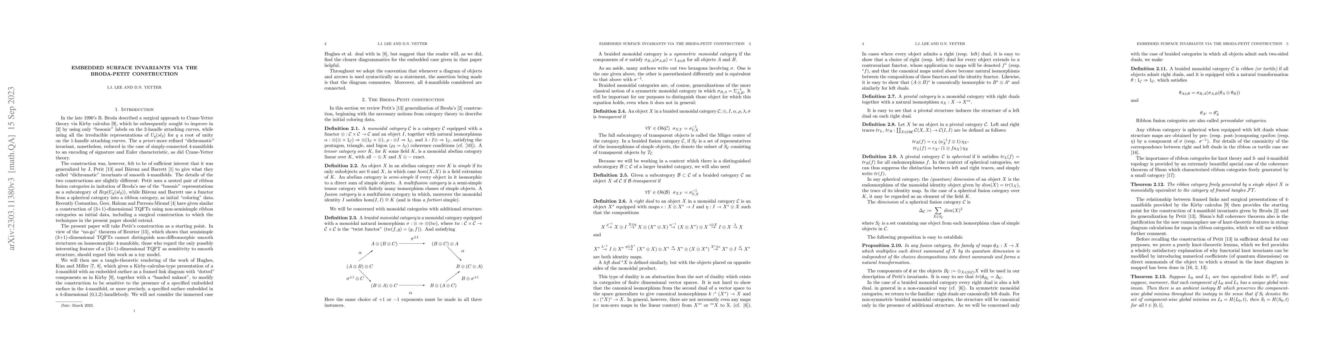 Thumbnail for Embedded surface invariants via the Broda-Petit construction
