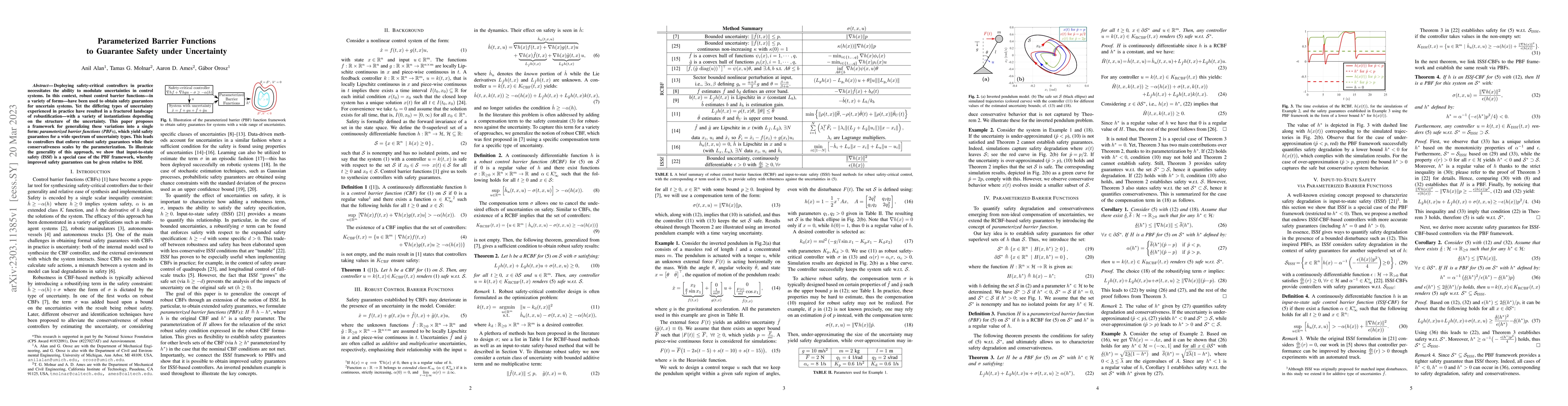 Thumbnail for Parameterized Barrier Functions to Guarantee Safety under Uncertainty