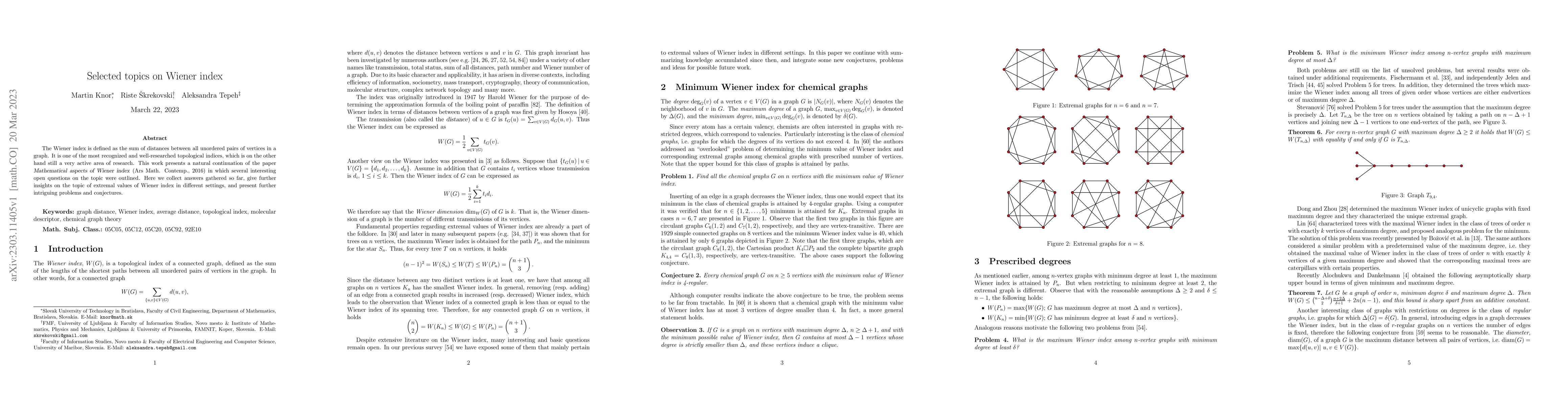 Thumbnail for Selected topics on Wiener index