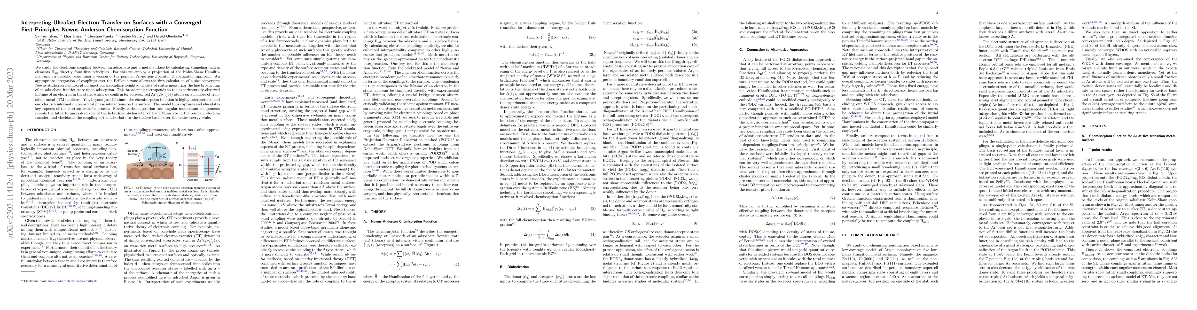 Thumbnail for Interpreting Ultrafast Electron Transfer on Surfaces with a Converged
  First-Principles Newns-Anderson Chemisorption Function