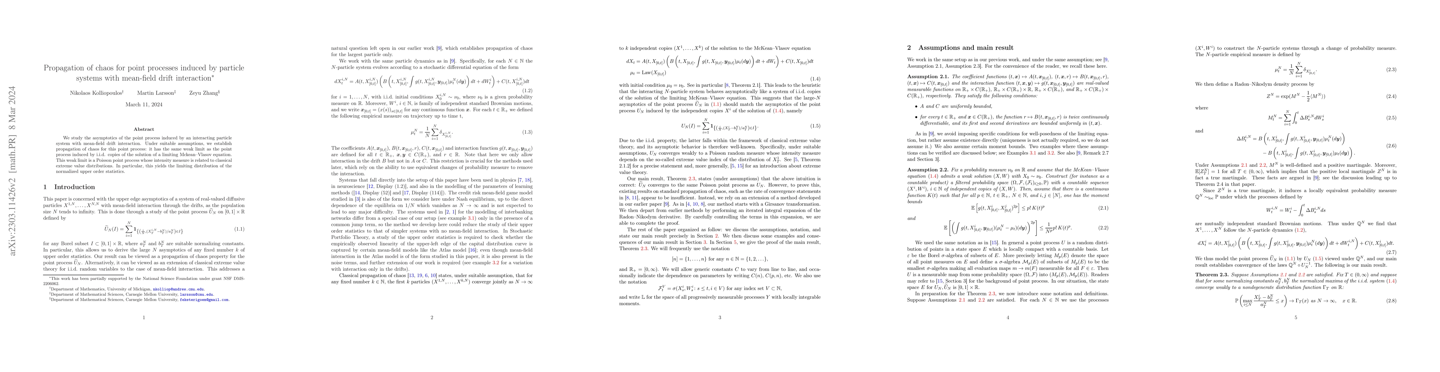 Thumbnail for Propagation of chaos for point processes induced by particle systems
  with mean-field drift interaction
