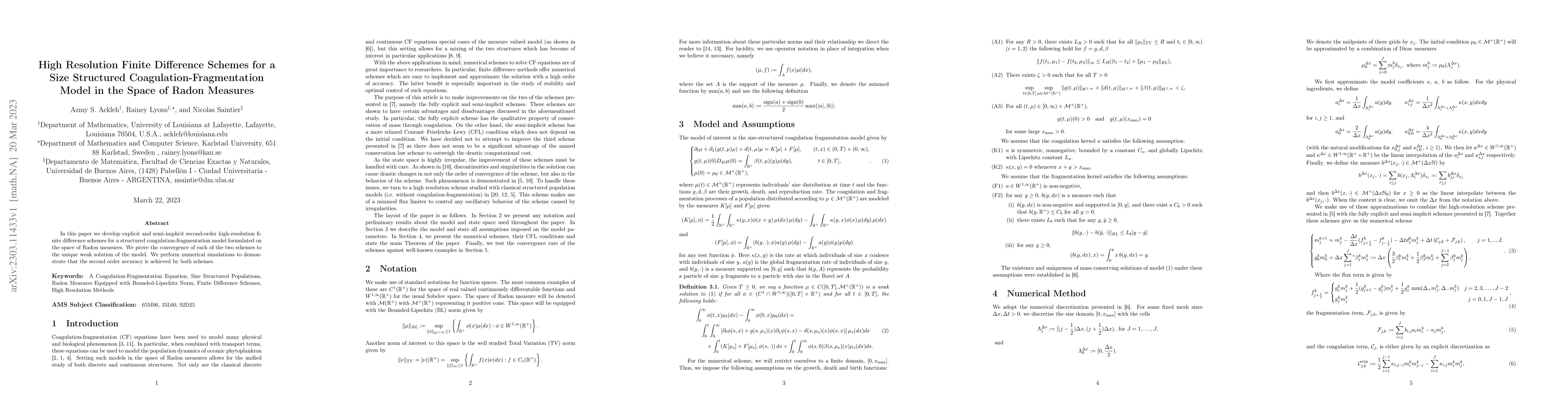 Thumbnail for High Resolution Finite Difference Schemes for a Size Structured
  Coagulation-Fragmentation Model in the Space of Radon Measures