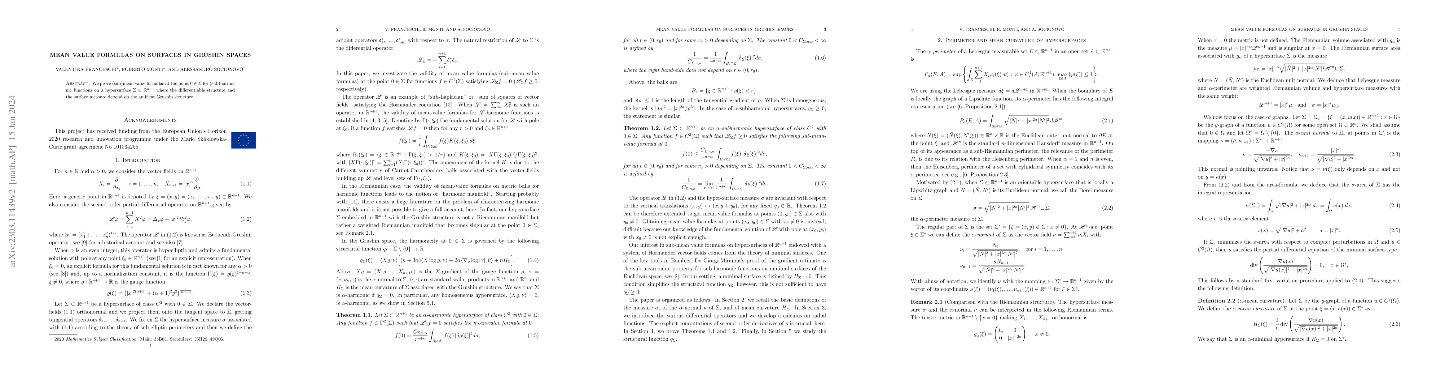 Thumbnail for Mean value formulas on surfaces in Grushin spaces