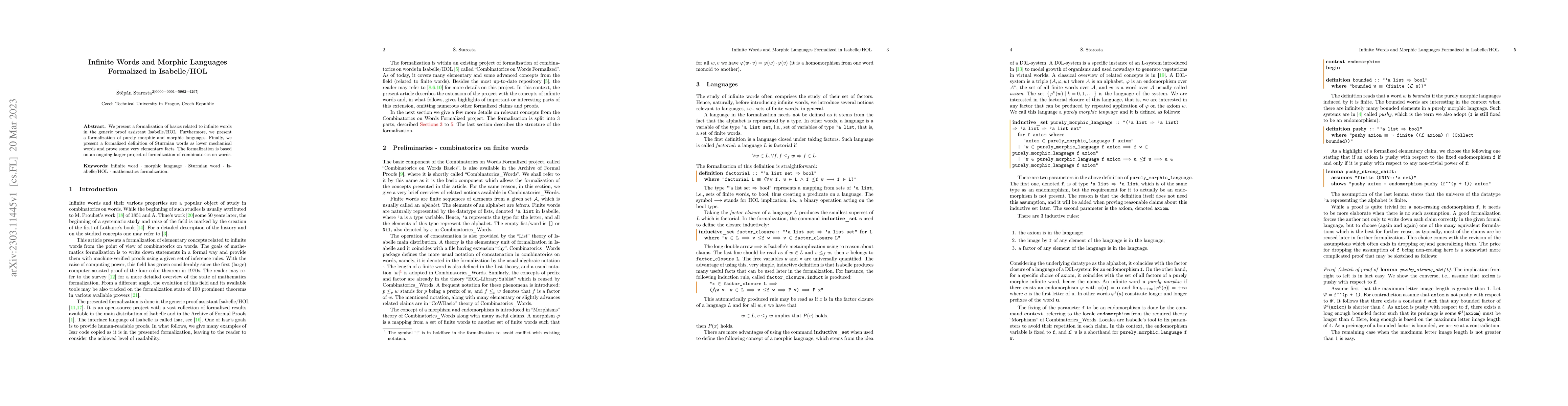 Thumbnail for Infinite Words and Morphic Languages Formalized in Isabelle/HOL