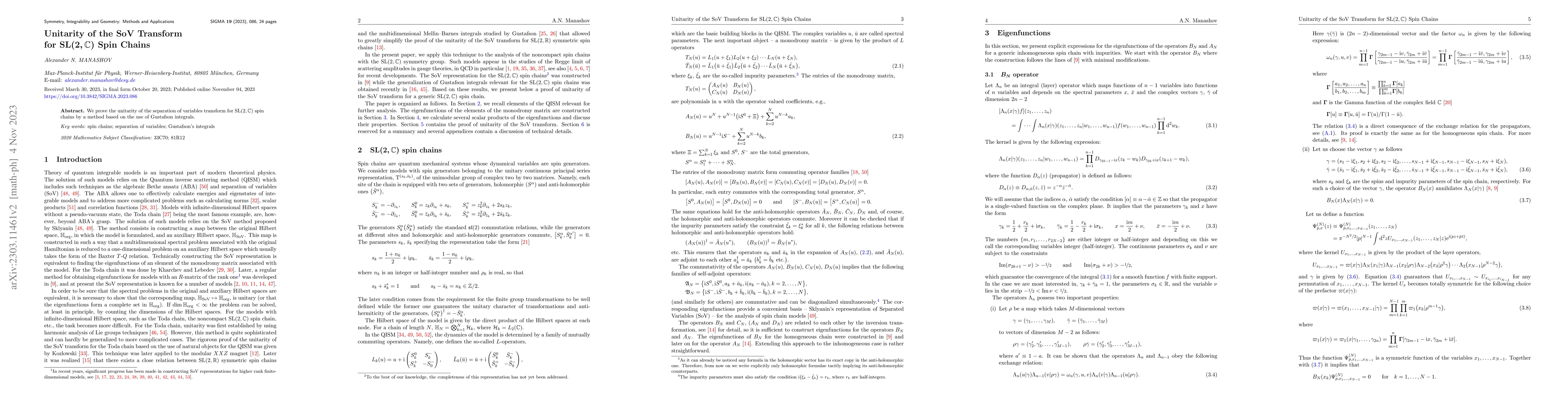 Thumbnail for Unitarity of the SoV Transform for $\mathrm{SL}(2,\mathbb C)$ Spin
  Chains