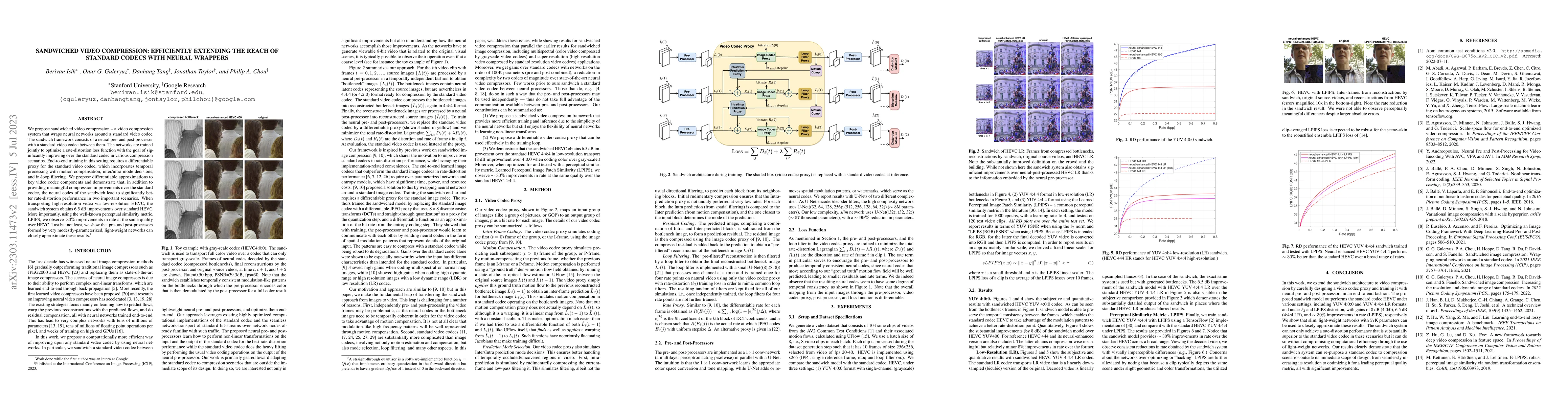 Thumbnail for Sandwiched Video Compression: Efficiently Extending the Reach of
  Standard Codecs with Neural Wrappers