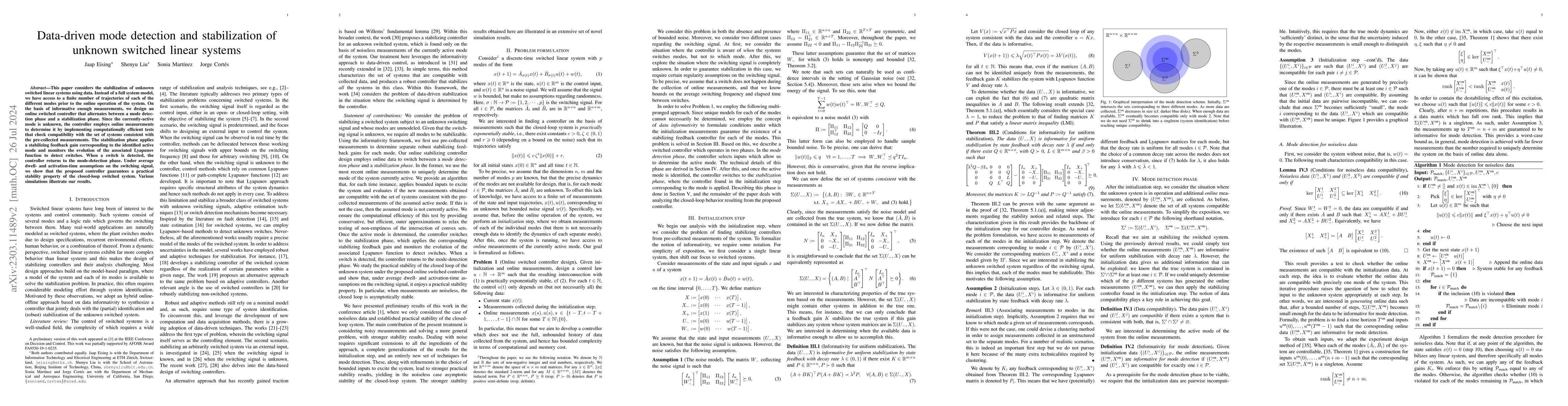 Thumbnail for Data-driven mode detection and stabilization of unknown switched linear
  systems