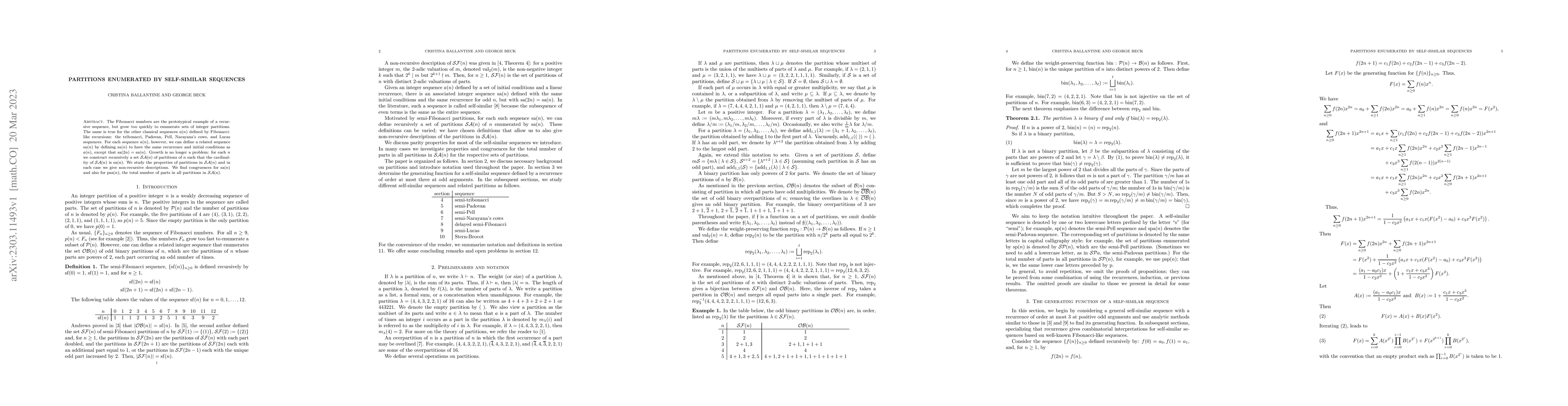 Thumbnail for Partitions enumerated by self-similar sequences