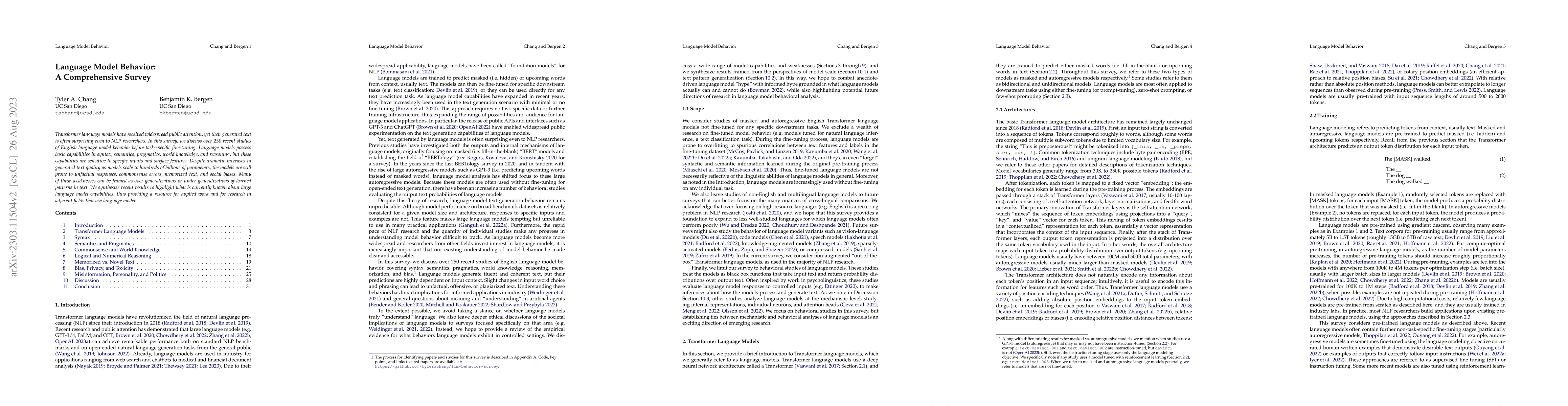 Thumbnail for Language Model Behavior: A Comprehensive Survey