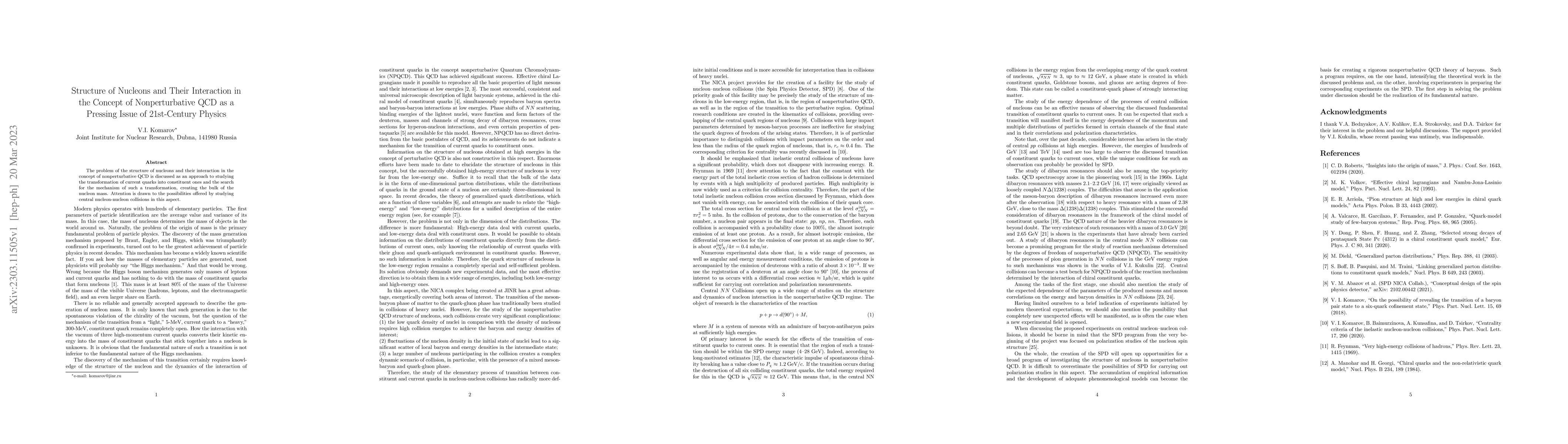 Thumbnail for Structure of Nucleons and Their Interaction in the Concept of
  Nonperturbative QCD as a Pressing Issue of 21st-Century Physics