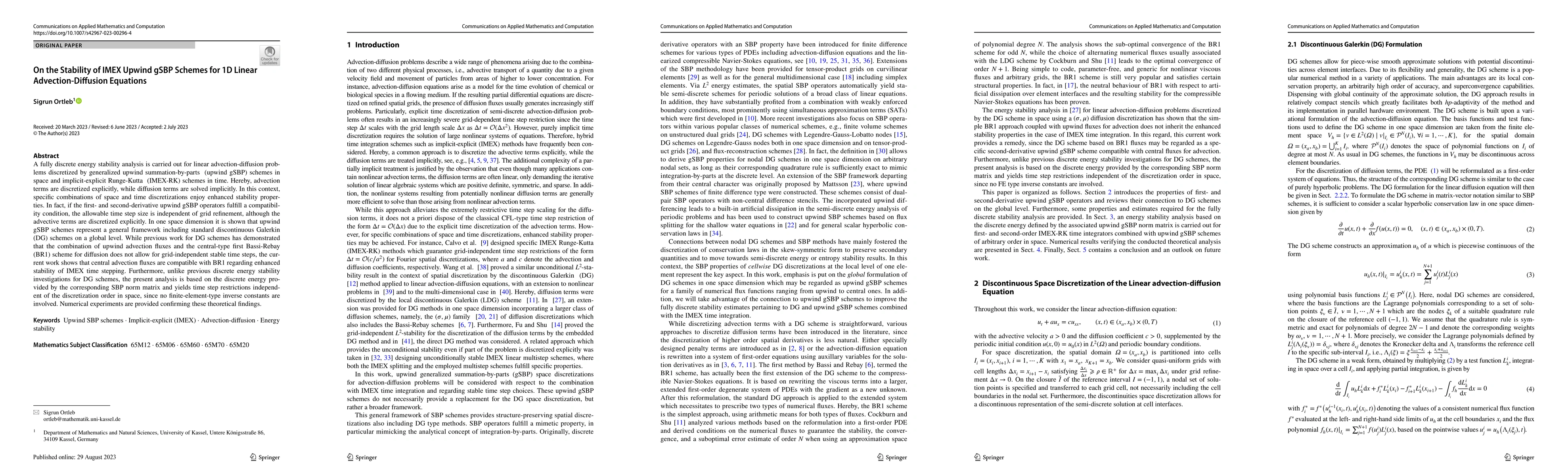 Thumbnail for On the Stability of IMEX Upwind gSBP Schemes for 1D Linear
  Advection-Diffusion Equations