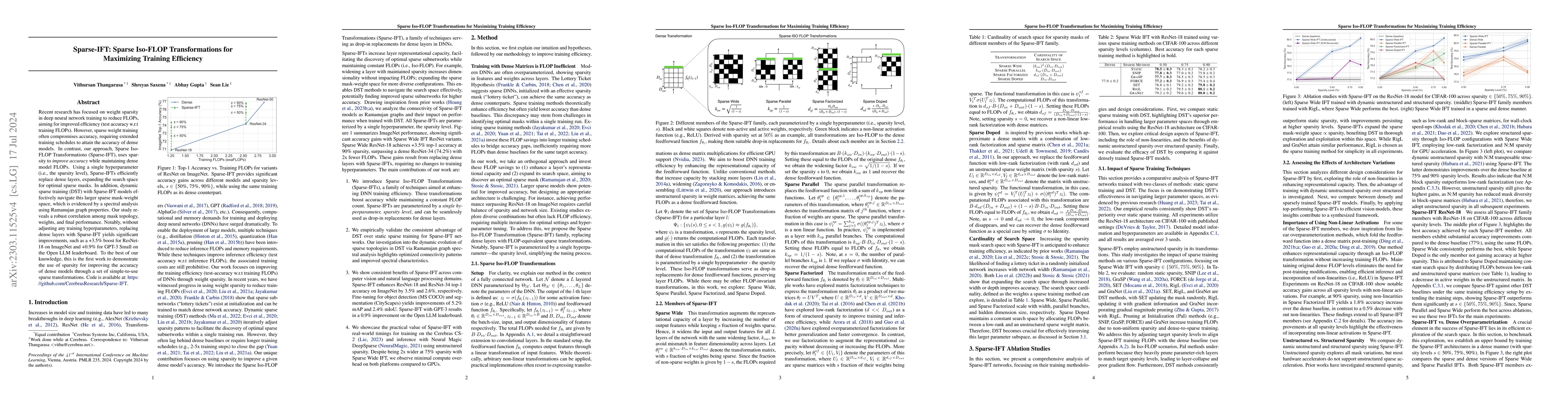 Thumbnail for Sparse-IFT: Sparse Iso-FLOP Transformations for Maximizing Training
  Efficiency