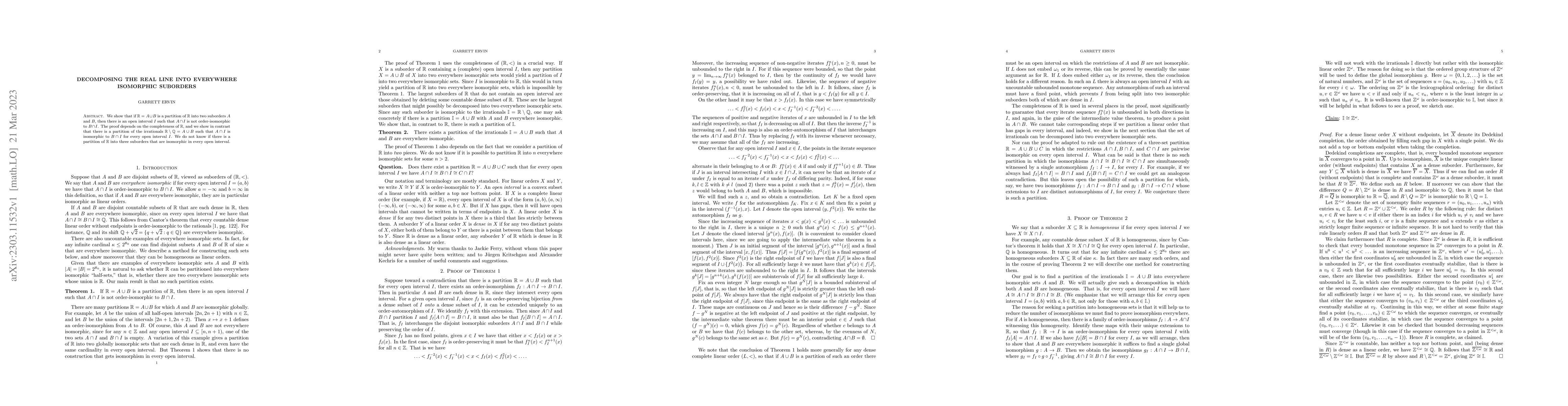Thumbnail for Decomposing the real line into everywhere isomorphic suborders