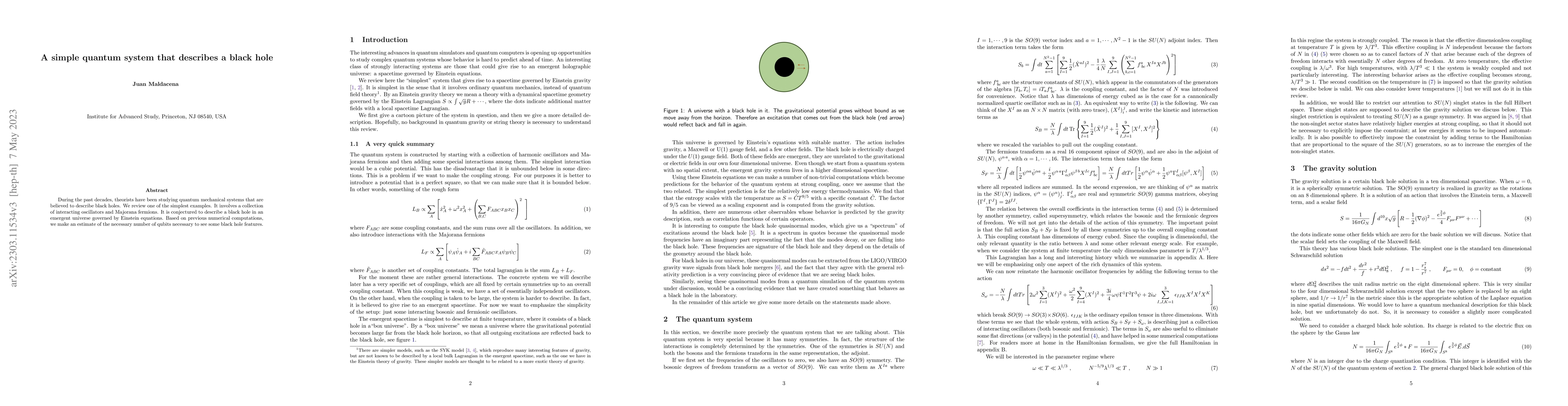Thumbnail for A simple quantum system that describes a black hole