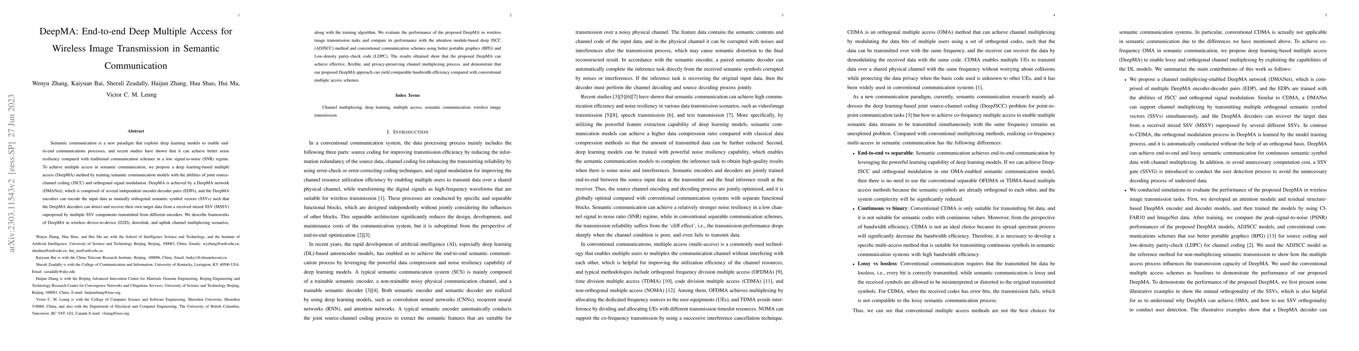 Thumbnail for DeepMA: End-to-end Deep Multiple Access for Wireless Image Transmission
  in Semantic Communication