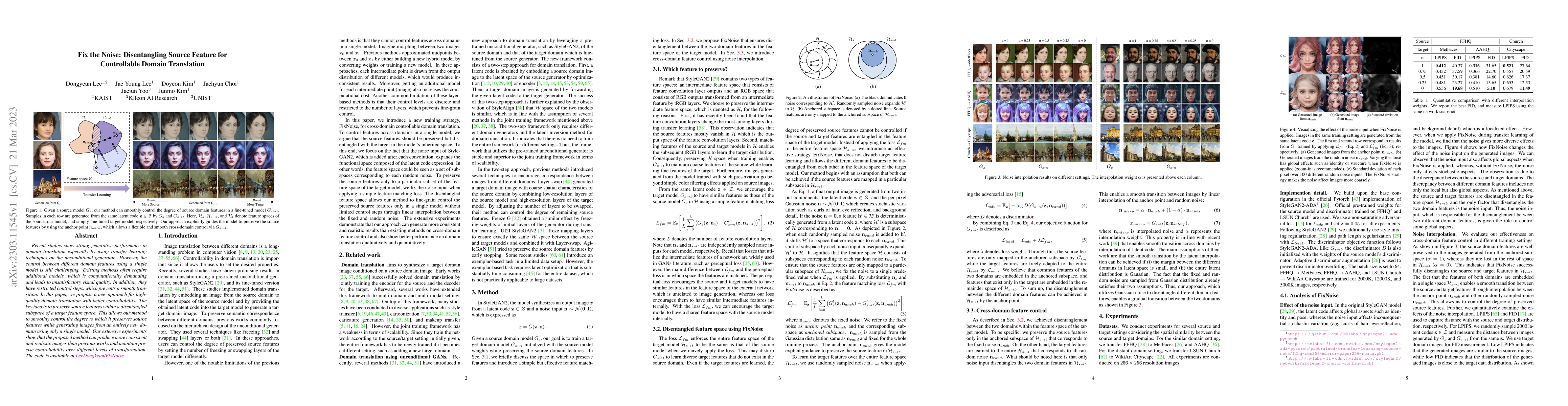 Thumbnail for Fix the Noise: Disentangling Source Feature for Controllable Domain
  Translation