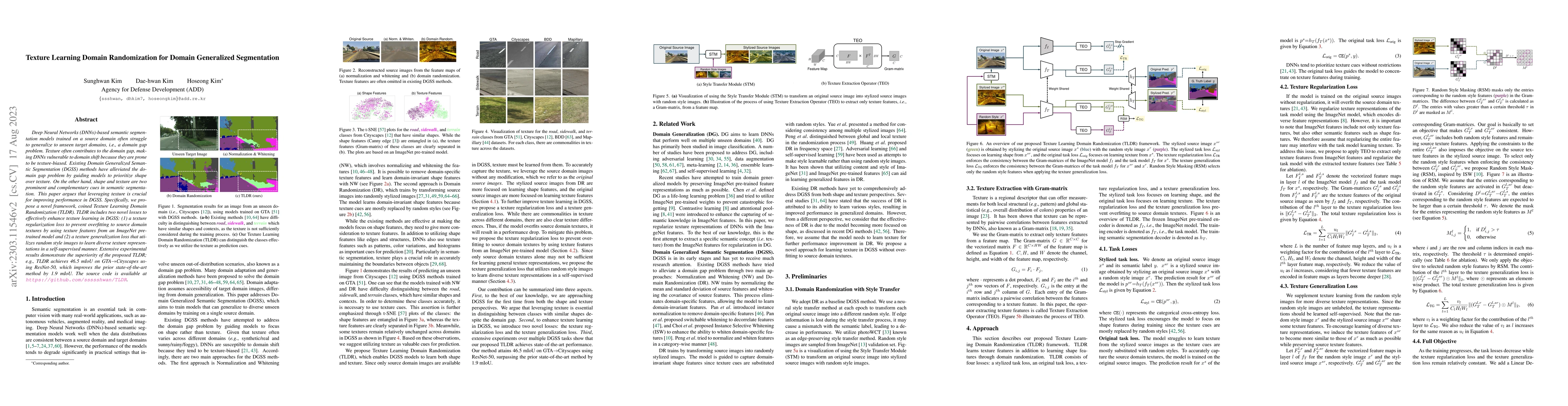 Thumbnail for Texture Learning Domain Randomization for Domain Generalized
  Segmentation
