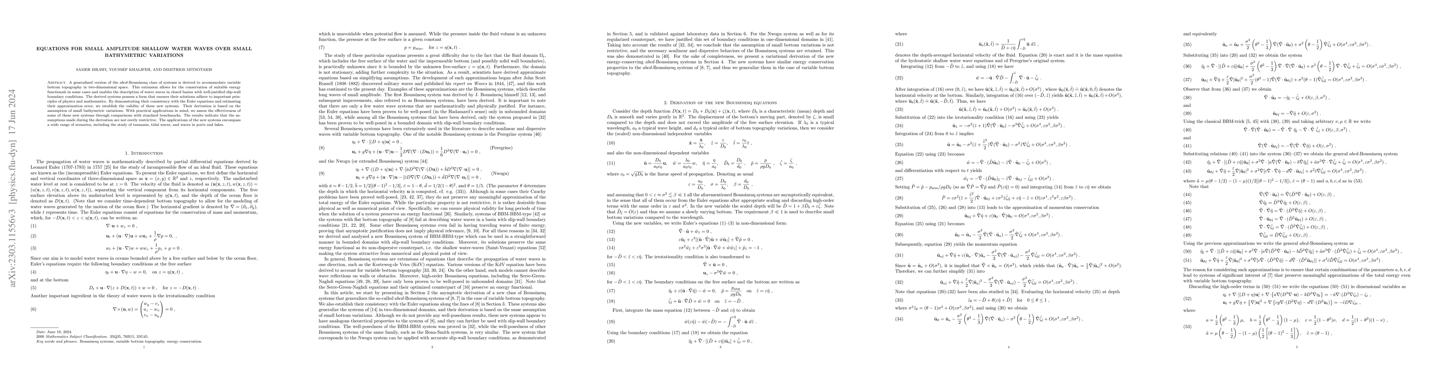 Thumbnail for Equations for small amplitude shallow water waves over small bathymetric
  variations