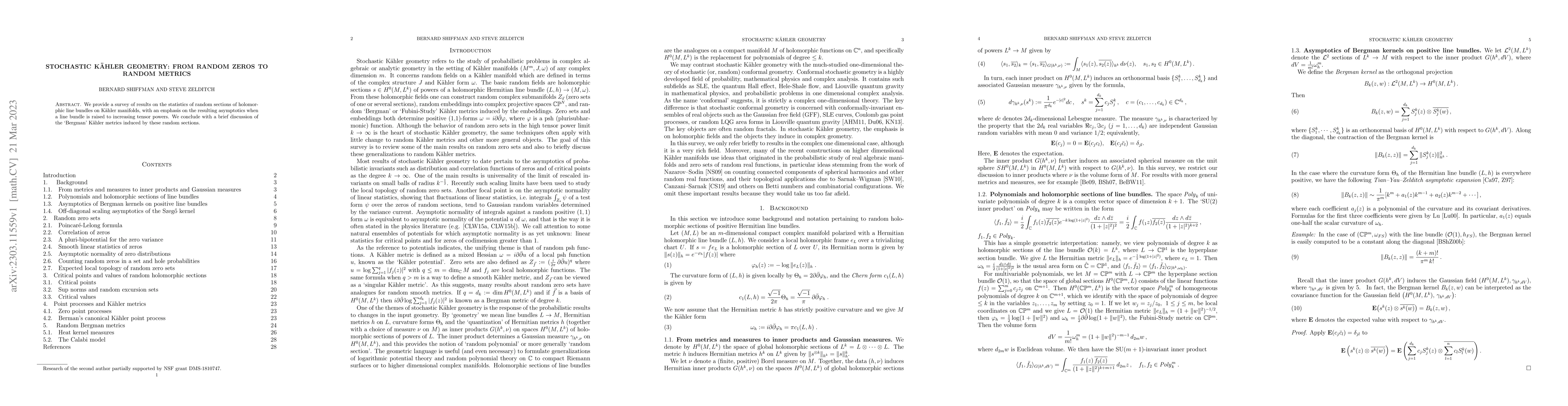 Thumbnail for Stochastic K\"ahler geometry: from random zeros to random metrics