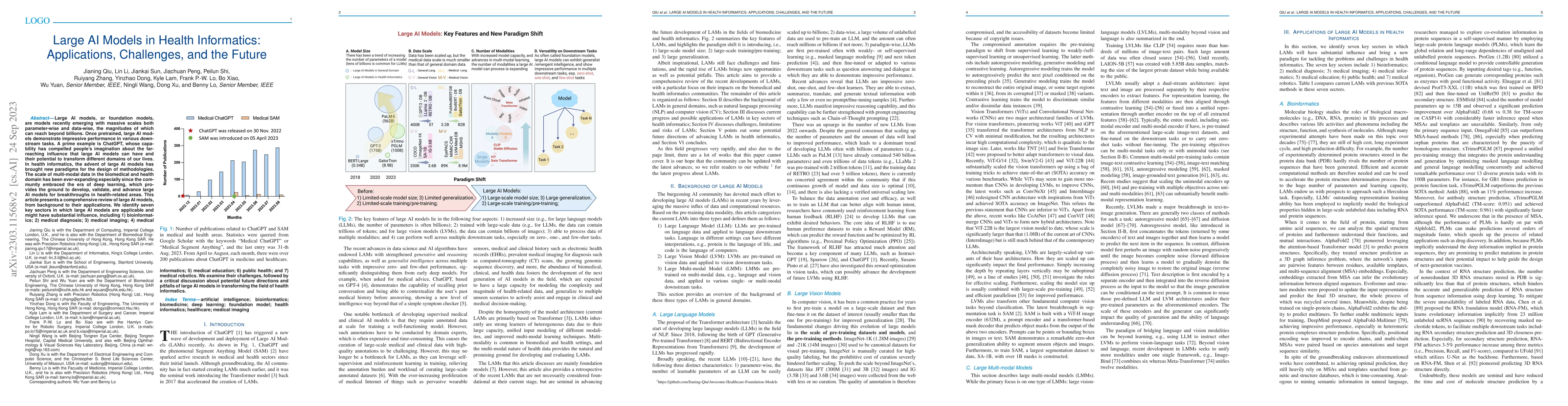 Thumbnail for Large AI Models in Health Informatics: Applications, Challenges, and the
  Future