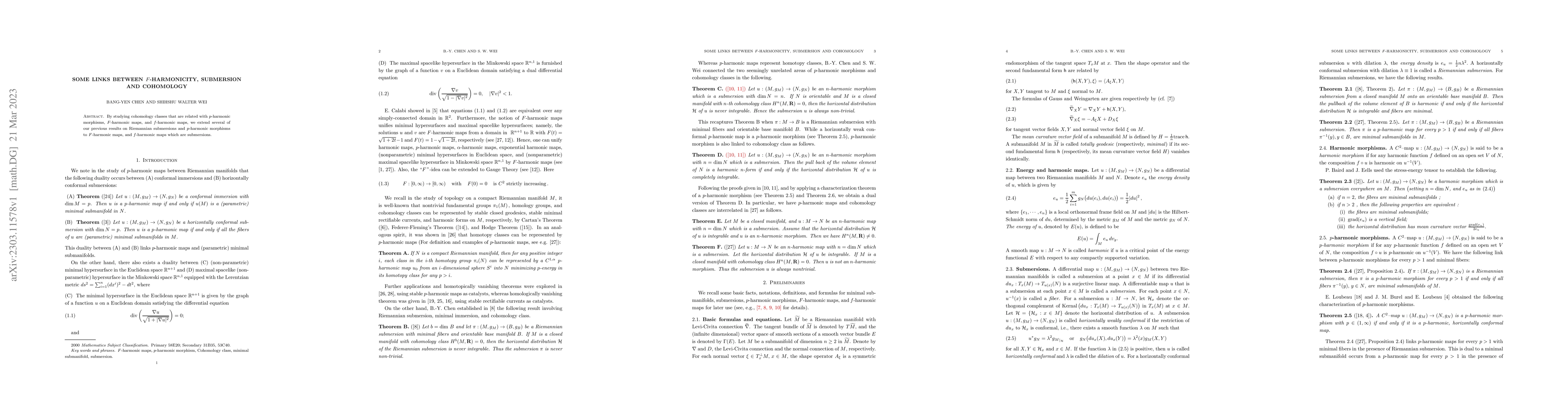Thumbnail for Some links between $F$-harmonicity, submersion and cohomology