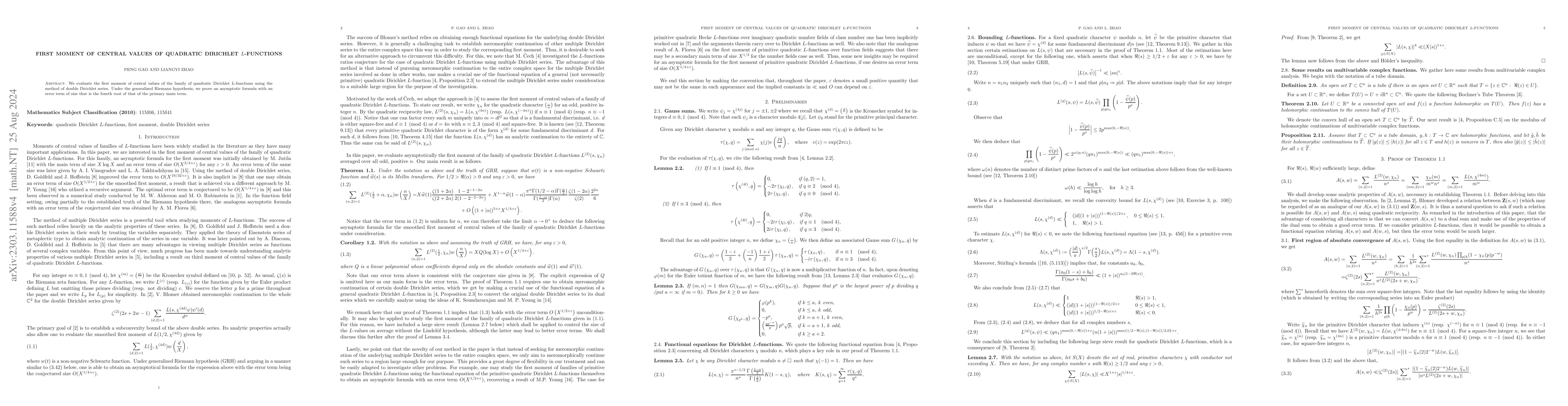 Thumbnail for First moment of central values of quadratic Dirichlet $L$-functions