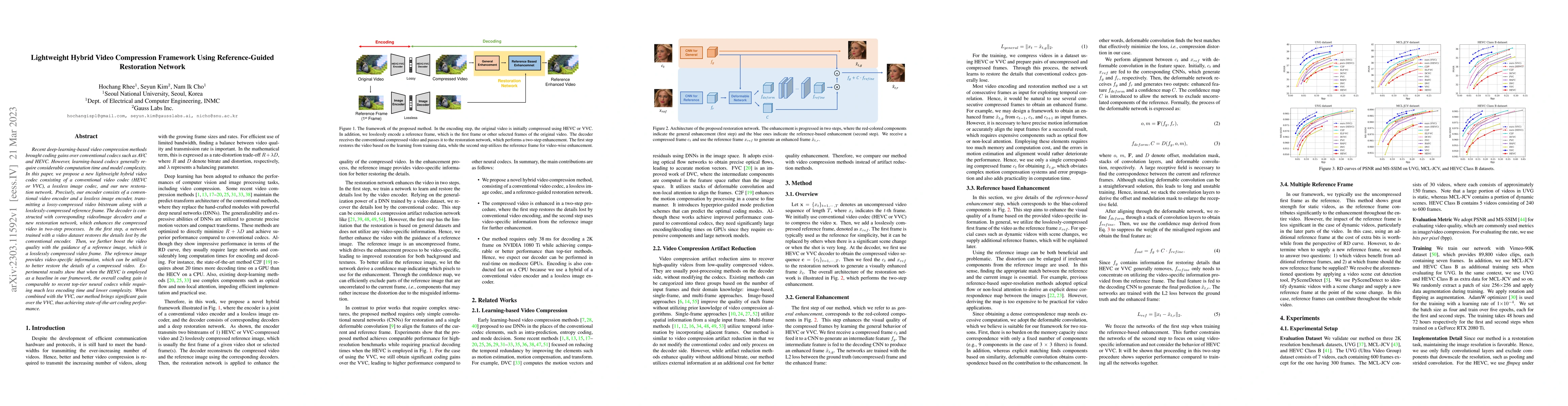 Thumbnail for Lightweight Hybrid Video Compression Framework Using Reference-Guided
  Restoration Network