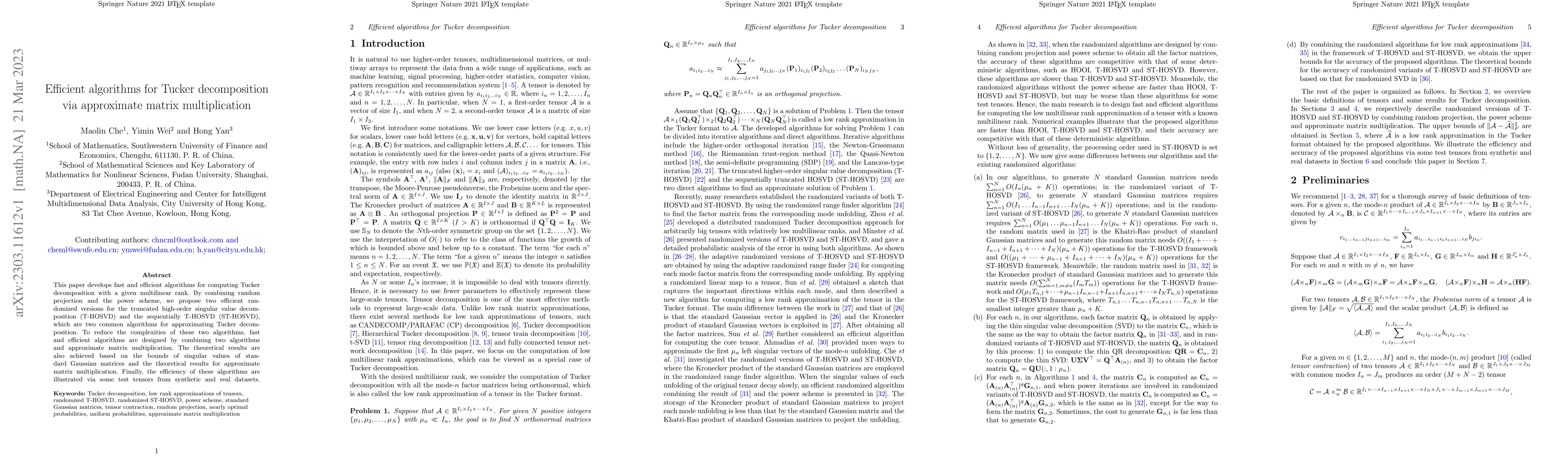 Thumbnail for Efficient algorithms for Tucker decomposition via approximate matrix
  multiplication