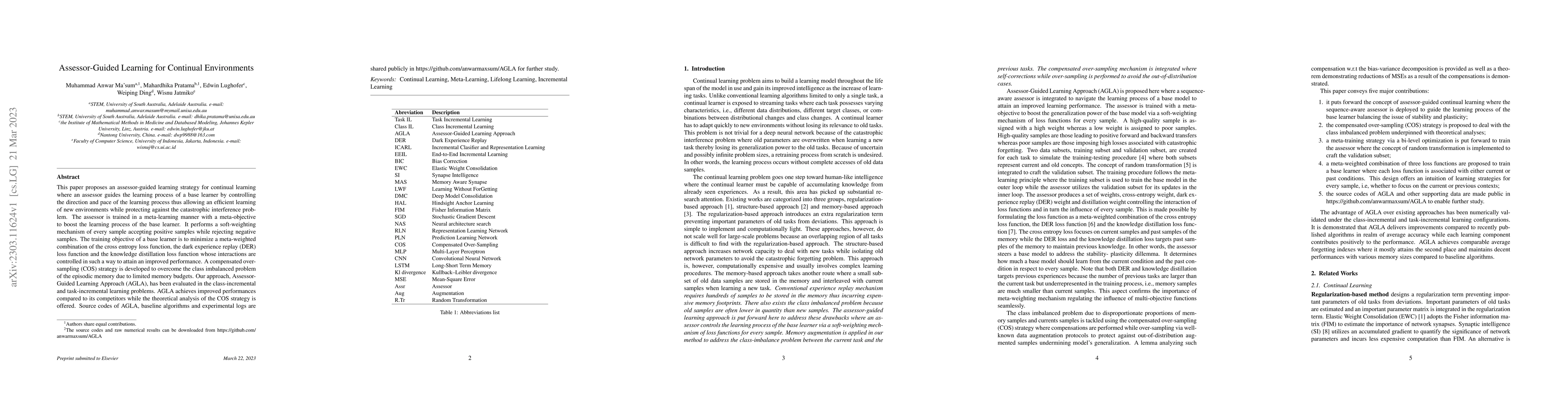 Thumbnail for Assessor-Guided Learning for Continual Environments