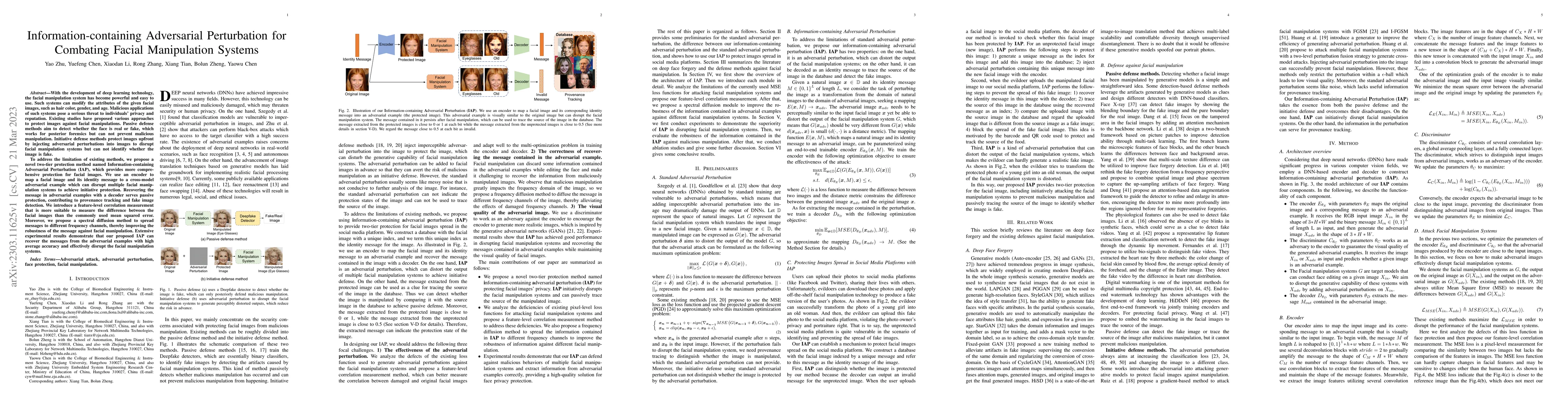 Thumbnail for Information-containing Adversarial Perturbation for Combating Facial
  Manipulation Systems