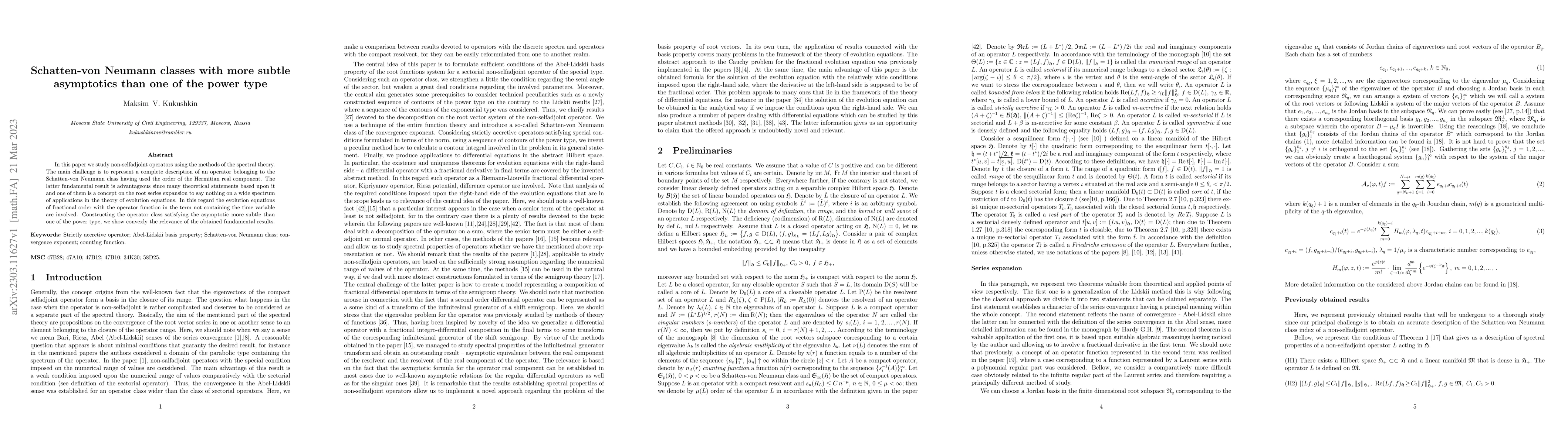 Thumbnail for Schatten-von Neumann classes with more subtle asymptotics than one of
  the power type
