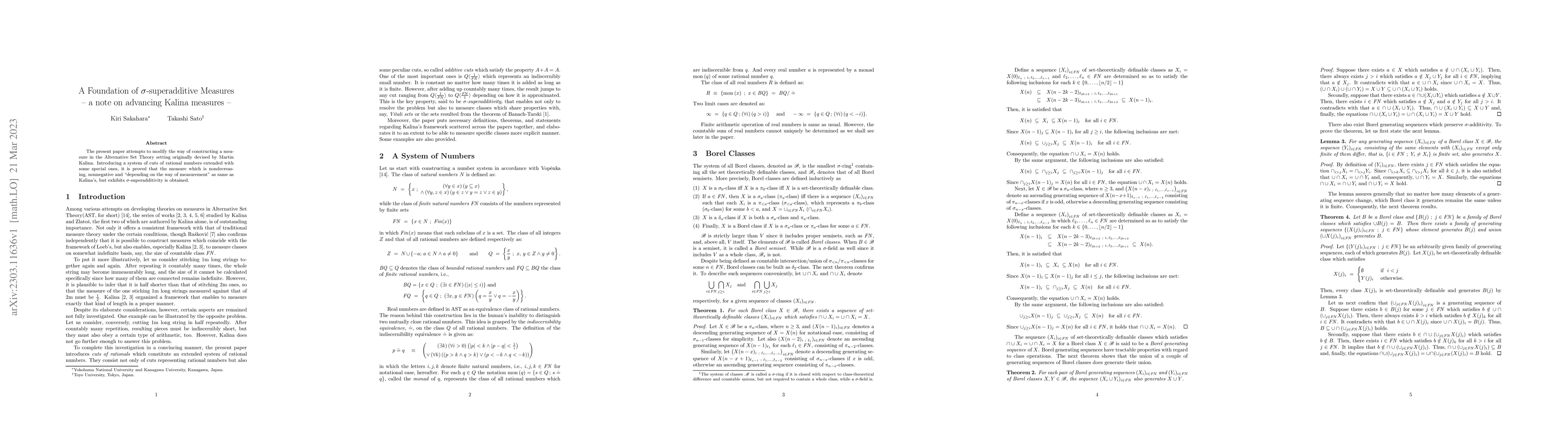 Thumbnail for A Foundation of $\sigma$-superadditive Measures -- a note on advancing
  Kalina measures -