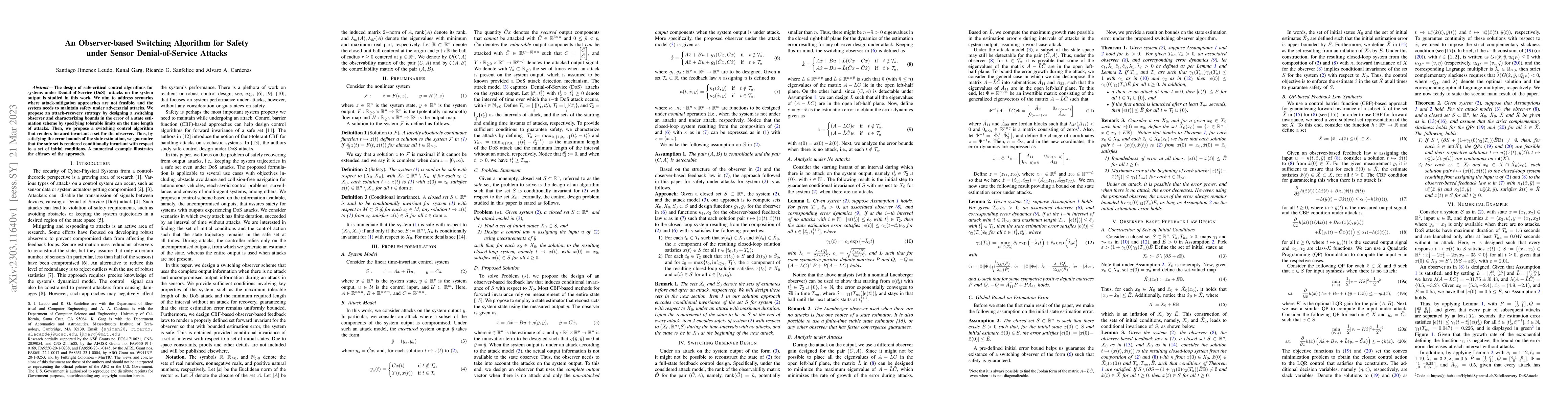 Thumbnail for An Observer-based Switching Algorithm for Safety under Sensor
  Denial-of-Service Attacks