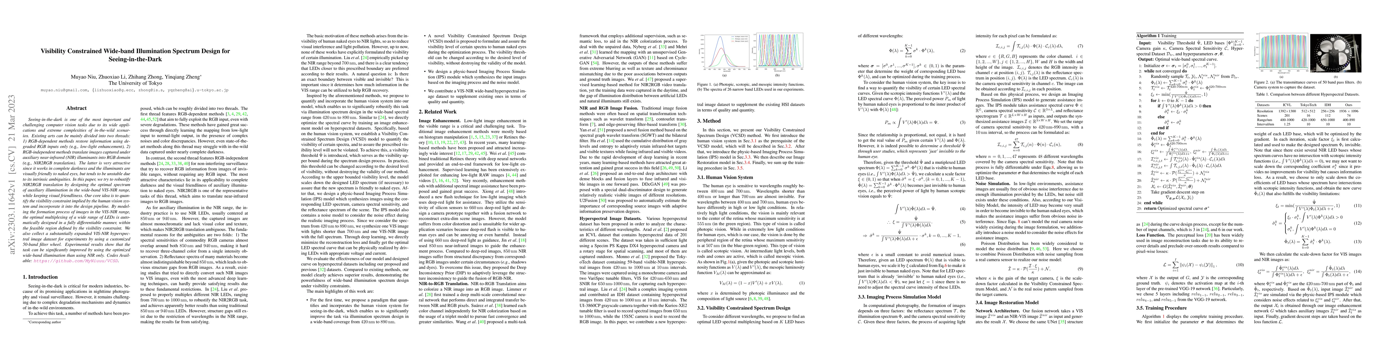 Thumbnail for Visibility Constrained Wide-band Illumination Spectrum Design for
  Seeing-in-the-Dark