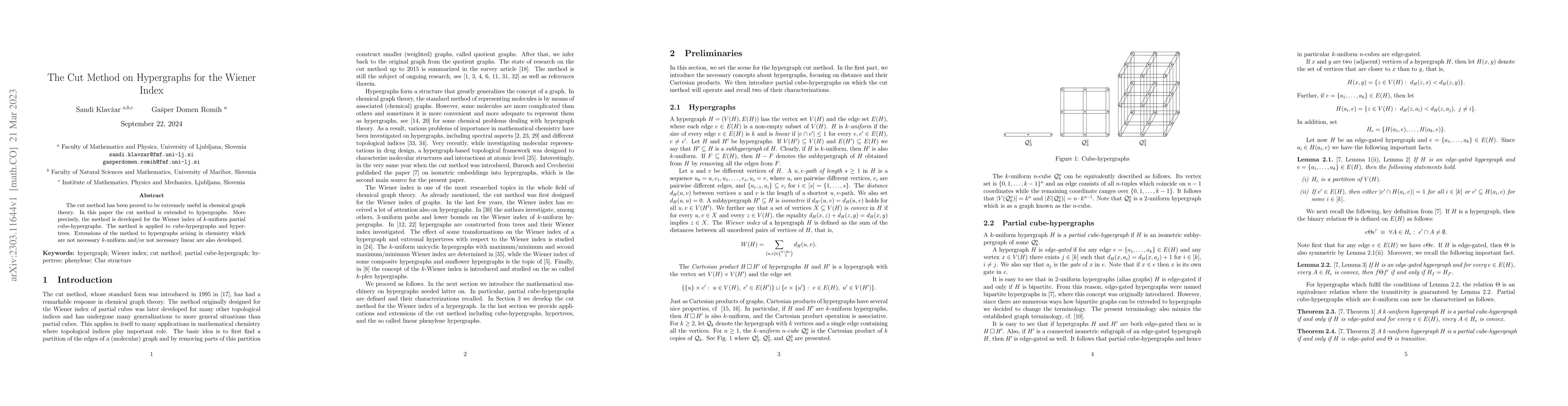 Thumbnail for The Cut Method on Hypergraphs for the Wiener Index
